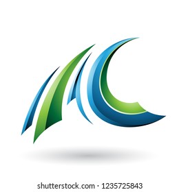 Vector Illustration of Blue and Green Glossy Flying Letter A and C isolated on a White Background