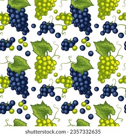 Vector illustration of blue and green grapes. Seamless pattern with grapes.