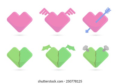 Vector illustration of blue and green hearts for St. Valentines day 
