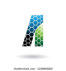 Vector Illustration of Blue and Green Letter A with Honeycomb Pattern isolated on a White Background