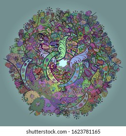 Vector illustration. Blue, green and neutral on colors. Doodles pattern for wrapping paper. Abstract nice background.