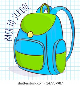 Vector illustration of blue and green school bag