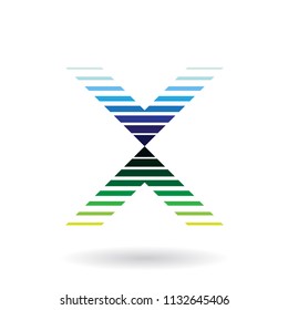 Vector Illustration of a Blue and Green Striped Icon for Letter X isolated on a White Background