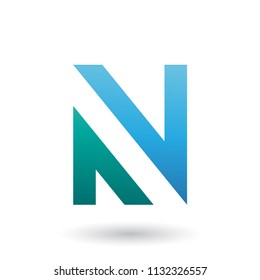 Vector Illustration of Blue and Green V Shaped Icon for Letter N isolated on a White Background