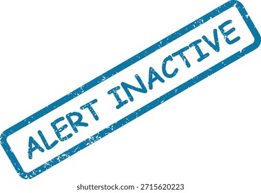 Ilustração vetorial de um carimbo azul estilo grunge com o texto 'ALERTA INATIVO' sobre um fundo branco claro, indicando um status desativado.