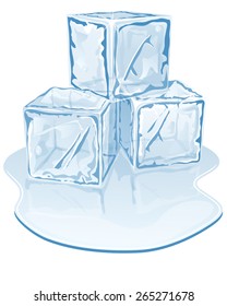 Vector illustration of blue half-melted ice cube pile
