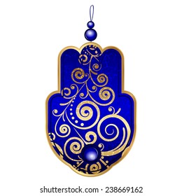Vector illustration of blue hamsa with gems