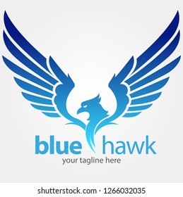 Vector illustration, blue hawk symbol or logo