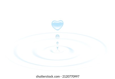 Vector illustration of blue heart shaped water drop,water droplets become hearts,water ripple,circle radius,on white,Candor,Water of love,Valentine's Day,World water day for Living, Environment.