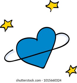Vector illustration. Blue heart and stars. Valentine's Day. 