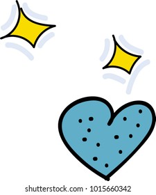 Vector illustration. Blue heart and yellow stars. Valentine's Day. 