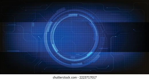 La ilustración vectorial de la alta tecnología azul HUD y el movimiento de avance de partículas representan a la velocidad de los datos digitales en la tecnología de la innovación de las comunicaciones del futuro.