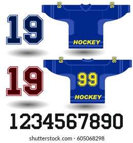 Vector Illustration Of A Blue Hockey Jersey With Yellow Accents And Number 99