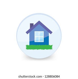 Vector illustration of blue house into glass ball