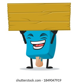 vector illustration blue ice cream on stick mascot or character holding blank wooden