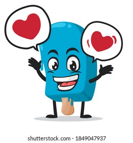 vector illustration blue ice cream on stick mascot or character says with love in bubble speech