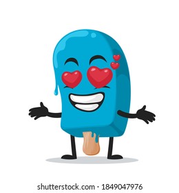 vector illustration blue ice cream on stick mascot or character with love eye