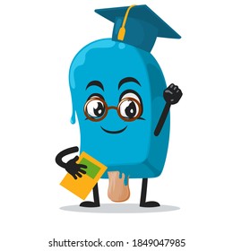 vector illustration blue ice cream on stick mascot or character graduation hat and holding book