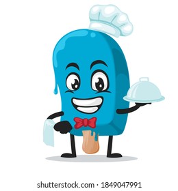 vector illustration blue ice cream on stick mascot or character wearing chef hat and serve food