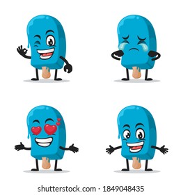 ilustración vectorial helado azul en mascota de palos o conjunto de colecciones de caracteres con tema de expresión