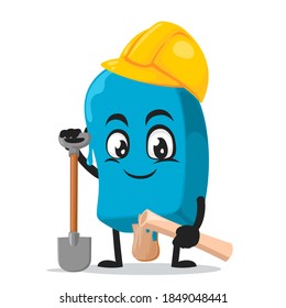 vector illustration blue ice cream on stick mascot or character wearing builder costume