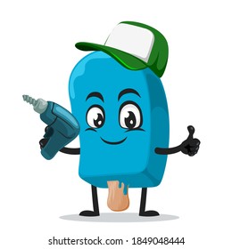 ilustración vectorial helado azul en mascota de palo o taladro de mano de caracter