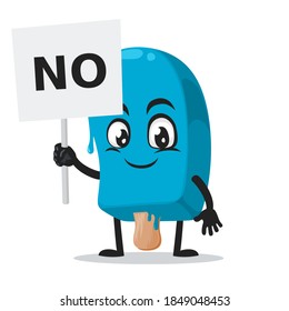 vector illustration blue ice cream on stick mascot or character holding sign says no