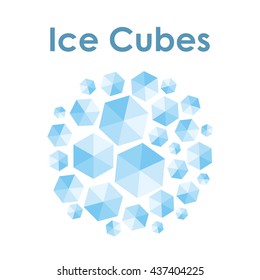 vector illustration / blue ice cubes in circle shape design / round emblem for chilled or frozen products