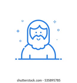 Vector illustration of blue icon in flat line style. Linear cute and smiling hipser man with beard. Graphic design concept of avatar use in Web Project and Applications Outline isolated object.
