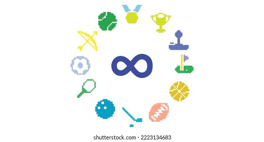 vector illustration for blue infinity symbol for digital sport in a pixel game retro vintage style