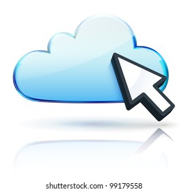 Vector illustration of blue internet cloud icon with arrow cursor