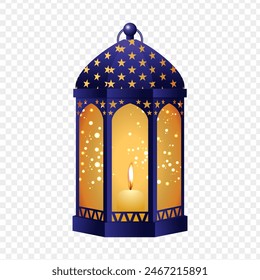 Vector illustration of blue Islamic lantern on transparent background