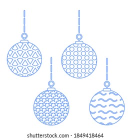 Vector illustration of a blue isolated Christmas balls, set on a white background. Simple flat style.