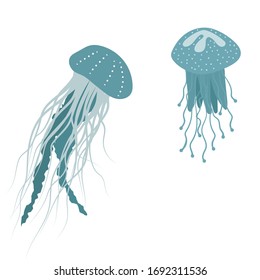 Vector Illustration of a Blue Jellyfish . Cute Cartoon Jellyfish Isolated on a White Background. Happy Animals Set .Vector illustration EPS.10