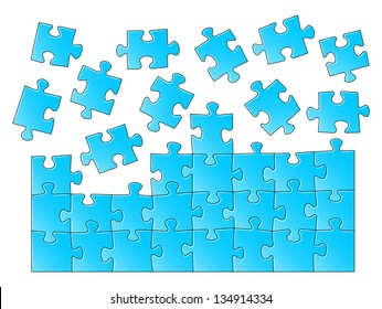 vector illustration of a blue jigsaw puzzle