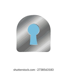 Vector illustration of a blue keyhole on a gray archway with diagonal stripes