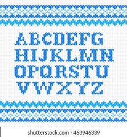 vector illustration of a blue knitting alphabet on white background