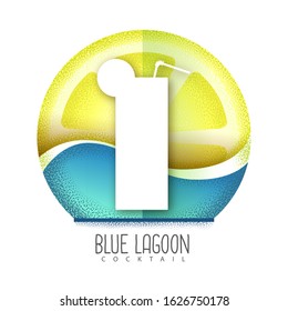 Vector illustration of blue lagoon cocktail icon. Grainy texture design