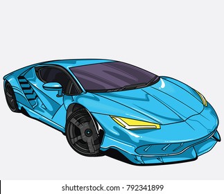 vector illustration of blue Lamborghini  car  separate on white background. Editable vector file. 