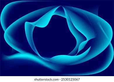 Vector illustration. Blue landscape of connected lines forms calm digital pattern, invoking sense of technological order and beauty. Concept of calm tech, digital grid, modern technology. Ad