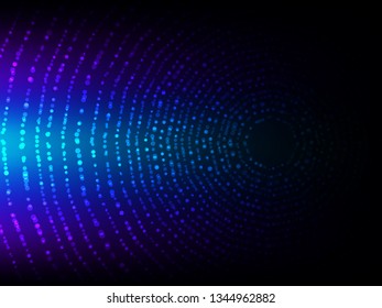 Vector illustration of blue light geometric shape on black background, concept of abstract technology.