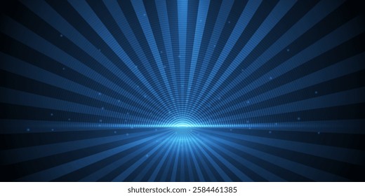 Vector illustration blue light ray, stage scene for luxury poster, template premium award design. Abstract elegant dark blue, glow glitter, lighting effect sparkle on black background