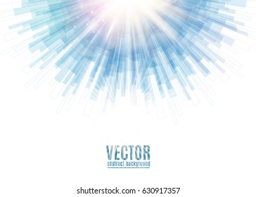 Ilustración vectorial del fondo abstracto redondeado de línea azul con rayos luminosos borrosos y resplandecientes en el centro