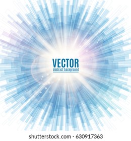 Vector illustration of blue line rounded abstract background with blur light rays and glare at the centre