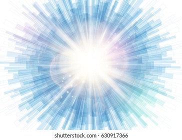 Vector illustration of blue line rounded abstract background with blur light rays and glare at the centre