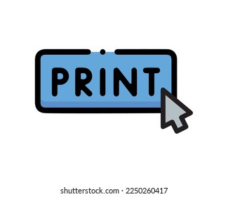 
vector illustration. blue logo or flat icon. pointer. print button. printing logo. branding. sing. click