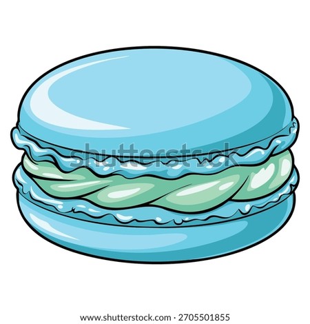 Vector illustration of blue macaron with cream isolated on white background suitable for bakery dessert cafe food packaging or sweet snack themed artwork