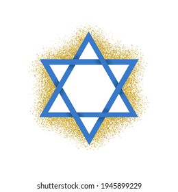 Ilustración vectorial de Blue Magen David (estrella de David). Con partículas doradas alrededor.