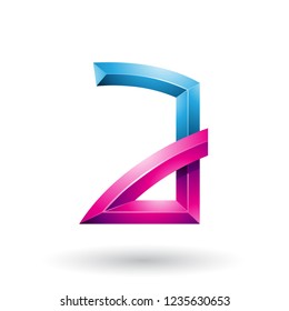 Vector Illustration of Blue and Magenta Embossed Letter A with Bended Joints isolated on a White Background