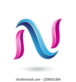 Vector Illustration of Blue and Magenta Glossy Snake Shaped Letter N isolated on a White Background